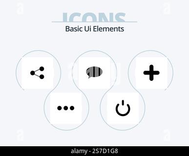 Elementi di base dell'interfaccia utente Glyph Icon Pack 5 Icon Design. nuovo. posta. media. massaggiatrice. chat Illustrazione Vettoriale