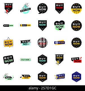 Acquista ora 25 nuovi elementi tipografici per una vivace campagna di acquisto Illustrazione Vettoriale