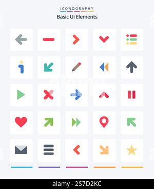 Pacchetto di icone piatte Creative Basic UI Elements 25, ad esempio task. giù. freccia. direzione. freccia Illustrazione Vettoriale