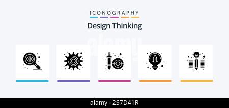 Design Thinking Glyph 5 Icon Pack incluso . idea. contagocce. creativo. design. Icone creative Design Illustrazione Vettoriale