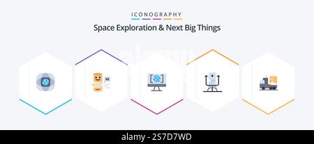 Space Exploration e Next Big Things 25 pacchetto icona piatta compreso medico. futuro. grande pensare. bot. grande pensare Illustrazione Vettoriale