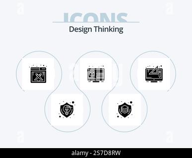 Design Thinking Glyph Icon Pack 5 Icon Design. pensare. design. protezione. creativo. software Illustrazione Vettoriale