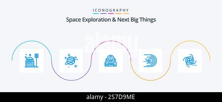 Space Exploration e Next Big Things Blue 5 Icon Pack che include lo spazio. volo. astronauta. cometa. protezione Illustrazione Vettoriale