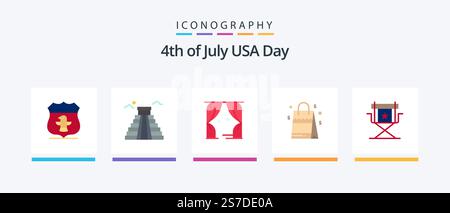 USA Flat 5 Icon Pack con regista. americano. intrattenimento. stati uniti. borsa. Icone creative Design Illustrazione Vettoriale
