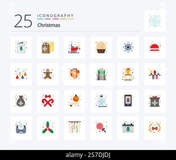 Pacchetto icona di Natale 25 Flat Color incluso natale. fiocco di neve. natale. natale. cookie Illustrazione Vettoriale