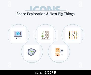 Space Exploration e Next Big Things Flat Icon Pack 5 Icon Design. ambiente. edificio. grande pensare. architettura. grande pensare Illustrazione Vettoriale