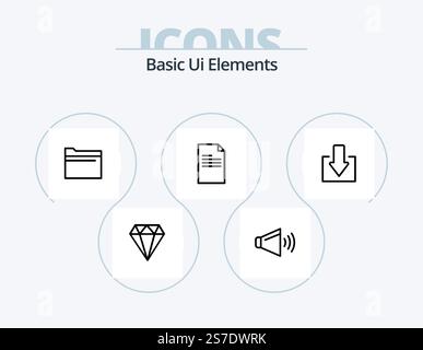 Elementi UI di base linea icone Pack 5 icone Design. . . frecce. acquista. borsa a mano Illustrazione Vettoriale