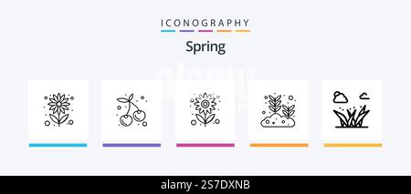 Pacchetto icone Spring Line 5 incluso . siepe. parcheggio. recinzione. molla. Icone creative Design Illustrazione Vettoriale