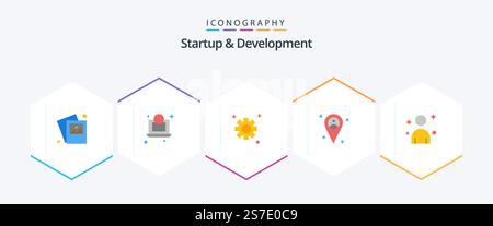Pacchetto di icone piatte 25 Startup and Develepment che include . . cogs. persona. maschio Illustrazione Vettoriale