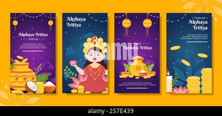 Akshaya Tritiya Festival Social Media Stories Cartoon modelli disegnati a mano sfondo Illustrazione Illustrazione Vettoriale