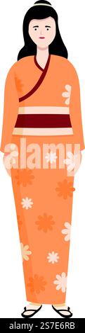 Carino vettore cartoni animati icona kimono. Donna asiatica. Design per matrimoni. Carino vettore cartoni animati icona kimono. Donna asiatica Illustrazione Vettoriale