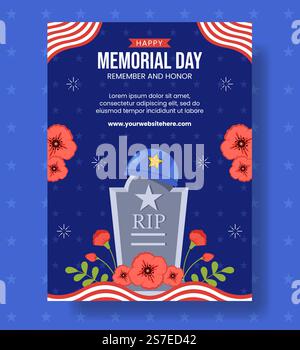 Poster piano verticale del Memorial Day Cartoon modelli disegnati a mano sfondo Illustrazione Illustrazione Vettoriale