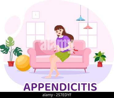 Appendice Illustrazione con infiammazione dell'Appendice e trattamento dello stomaco in Cartoon piano sanitario disegnato a mano per i modelli della landing page Illustrazione Vettoriale