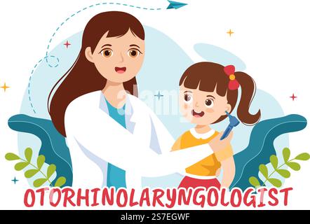 Illustrazione di Otorinolaringologo con medico relativo all'orecchio, al naso e alla gola in modelli di landing page disegnati a mano cartoon per bambini Illustrazione Vettoriale