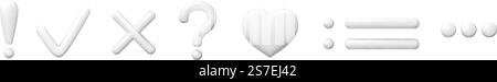 Punti interrogativi esclamativi, frecce e croce 3d, cuore e punti. Segni di punteggiatura bianchi diversi, simboli di consenso e rifiuto. Destra vero e non gli elementi vettoriali dell'illustrazione della domanda segno. Punti interrogativi esclamativi, frecce e croce 3d, cuore e punti. Segni di punteggiatura bianchi diversi, simboli di consenso e rifiuto. Right True e Dont Vector elements Illustrazione Vettoriale