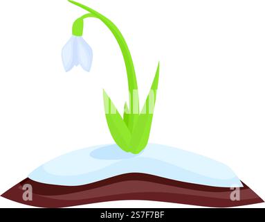 Vettore cartoni animati con icona a goccia di neve. Fiore primaverile. Foglia di flora. Vettore cartoni animati con icona a goccia di neve. Fiore primaverile Illustrazione Vettoriale