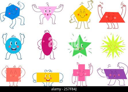 Caratteri semplici del modulo. Persone geometriche astratte con emozioni divertenti cerchi quadrati vettoriali esatti e triangoli di illustrazione di elementi geometrici del carattere. Caratteri semplici del modulo. Persone geometriche astratte con emozioni divertenti cerchi quadrati vettoriali e triangoli esatti Illustrazione Vettoriale