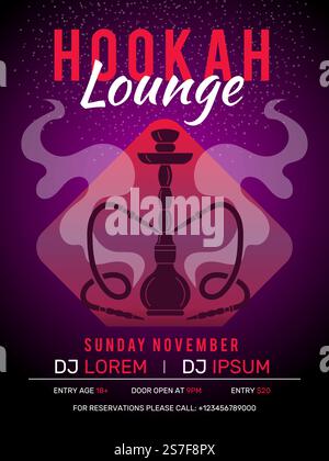 Poster di narghilè. Cartellone orientale in stile retrò per il club del fumo di Hookah, modello di design vettoriale recente con spazio per il testo. Illustrazione di un narghilè decorativo orientale. Poster di narghilè. Cartellone orientale in stile retrò per il club del fumo di Hookah, modello di design vettoriale recente con spazio per il testo Illustrazione Vettoriale