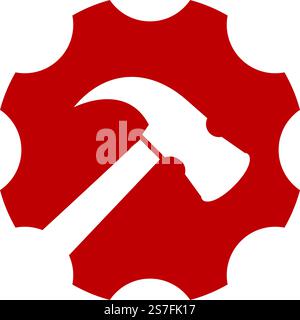 Design piatto vettoriale con logo Hammer and Gear Illustrazione Vettoriale
