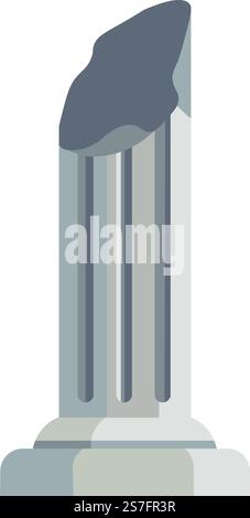 Antico design a colonne greco o romano, colonna isolata per l'architettura e la costruzione di edifici. Dorico o ionico, base corinzia per tempio o pantheon. Luoghi di interesse storico. Vettore in stile piatto. Antiche rovine, vettoriale di colonne greche o romane Illustrazione Vettoriale