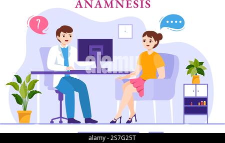 Illustrazione vettoriale del sistema di anamnesi per informazioni sul database delle malattie e della sanità in modelli di landing page disegnati a mano su cartoon piano Illustrazione Vettoriale