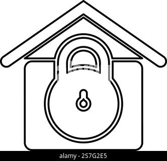 Protezione per la casa con lucchetto con sistema di blocco difesa della sicurezza contorno di sicurezza icona del contorno di sicurezza colore nero immagine vettoriale sottile stile piatto semplice. Protezione per la casa con lucchetto con sistema di bloccaggio protezione protezione contorno di sicurezza icona di contorno nero immagine vettoriale sottile e piatta Illustrazione Vettoriale