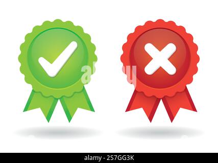 Icona dell'etichetta adesiva approvata e rifiutata. Icona etichetta adesiva approvata e rifiutata icona immagine del concetto illustrazione vettoriale Illustrazione Vettoriale