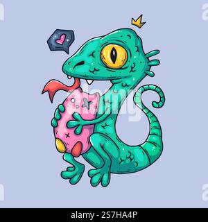 Illustrazione del vettore creativo. Cartoni animati per il Web e la stampa. Divertente lucertola con un giocattolo. Illustrazione del vettore creativo. Cartoni animati per il Web e la stampa. Illustrazione Vettoriale