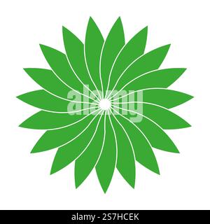 Icona verde Sunburst. Forma floreale. Motivo di foglie astratte. Disegno del vettore della natura. Illustrazione Vettoriale