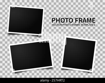 Cornici fotografiche realistiche. Immagini su sfondo trasparente. Album di memoria retrò. Riquadro foto vettoriali vuote. Illustrazione Vettoriale