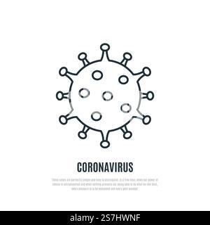 Icona della linea coronavirus isolata su sfondo bianco. COVID-19 segno semplice. Illustrazione del vettore di stock per poster, striscioni, volantini. Illustrazione Vettoriale