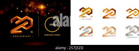 Set di design del logotipo 20th Anniversary, celebrazione del ventesimo anniversario. Logo Hexagon Infinity, 20 anni che celebrano l'anniversario Logo argento e dorato per l'evento celebrativo, invito. Illustrazione Vettoriale