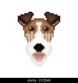 Testa di cane Fox Terrier in stile pixel art. Illustrazione Vettoriale