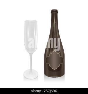 Bottiglia di champagne e bicchiere di champagne su sfondo bianco, realistica illustrazione vettoriale. Bottiglia di champagne e calice di champagne su sfondo bianco, realistica illustrazione vettoriale EPS 10 Illustrazione Vettoriale