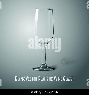 Foto alta trasparente vuota realistica isolata su un bicchiere da vino grigio, per il branding e il design. Illustrazione vettoriale Illustrazione Vettoriale