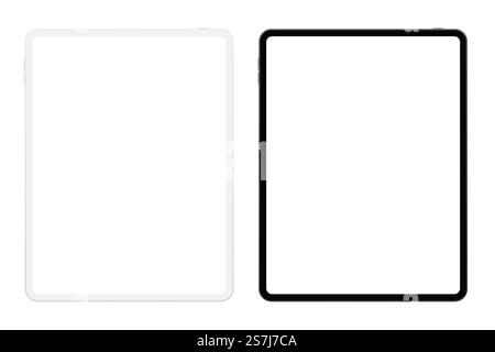 Bianco e nero, nuova versione realistica di tablet soft pro di alta qualità con schermo bianco mockup Illustrazione Vettoriale