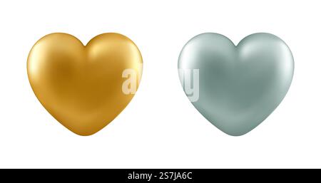 Set di cuori realistici isolati su sfondo bianco. Elementi decorativi per San Valentino, Love card, matrimonio. Vettore... Set di cuori realistici vettoriali isolati su sfondo bianco. Elementi decorativi per San Valentino, Love card, matrimonio. Illustrazione Vettoriale