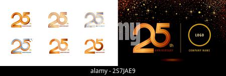 Set di design logotipo 25th Anniversary, Twenty Five Years Celebrate Anniversary Logo linea multipla per l'evento di congratulazioni, biglietto d'invito, saluto, Abstract 25 Silver e logo dorato Illustrazione Vettoriale