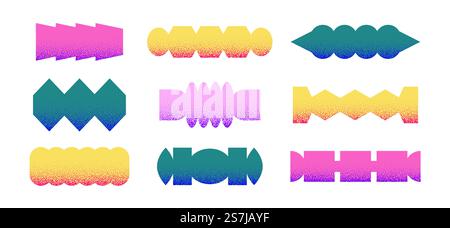 Una collezione di forme geometriche astratte con un lavoro a punti. Grana mezzitoni Illustrazione Vettoriale