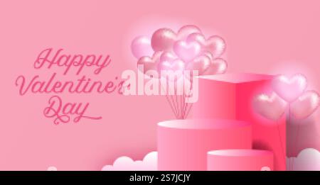 espositore a piedistallo con palloncino gruppo cuore di elio 3d per biglietti d'auguri o striscioni di san valentino Illustrazione Vettoriale