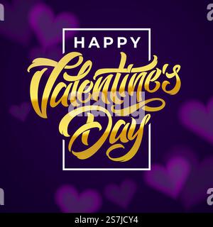Buon San Valentino, spazzola calligrafia per biglietti di auguri. Lettere dorate su sfondo viola scuro. Illustrazione vettoriale modificabile.. Buon San Valentino, spazzola calligrafia per biglietti di auguri. Lettere dorate su sfondo viola scuro. Illustrazione vettoriale modificabile. EPS10. Illustrazione Vettoriale