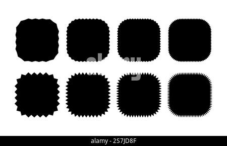 Set di adesivi o francobolli frastagliati con bordi ondulati e spazio vuoto Illustrazione Vettoriale