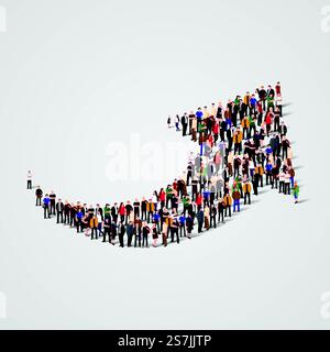 Un grande gruppo di persone a forma di freccia. Illustrazione vettoriale. Gruppo numeroso di persone a forma di freccia. Vettore Illustrazione Vettoriale