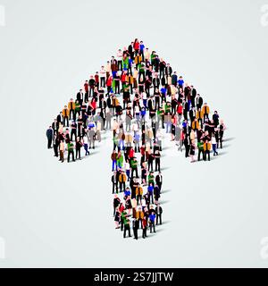 Grande gruppo di persone sotto forma di freccia. Illustrazione vettoriale. Gruppo numeroso di persone sotto forma di freccia. Illustrazione Vettoriale