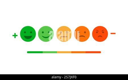 Scala di feedback di valutazione concetto di emoticon isolato. Feedback valutazione emotiva positivo o negativo. Scala di feedback di valutazione concetto di emoticon isolato. Feedback valutazione emotiva positivo o negativo Illustrazione Vettoriale