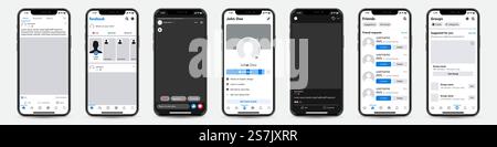 Set di iPhone con cornice modello Facebook per i social network Illustrazione Vettoriale