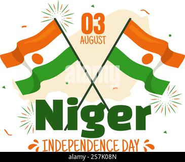Illustrazione vettoriale del giorno della Repubblica del Niger felice con bandiera di ondulazione e festa pubblica del paese in Cartoon modelli di fondo disegnati a mano della pagina di destinazione Illustrazione Vettoriale