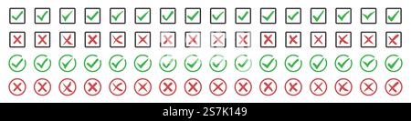 Grande serie di segni di spunta verdi e croci rosse Illustrazione Vettoriale