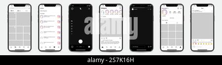Set di iPhone con cornice modello Instagram per social network Illustrazione Vettoriale