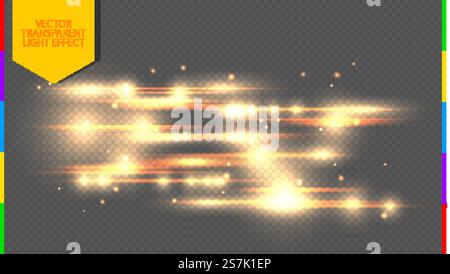 Effetto speciale rosso vettoriale e blu. Striature luminose su sfondo trasparente. Luce soffusa e scintille. Carta da parati luminosa astratta e scintillante da discoteca notturna. Effetto speciale dorato vettoriale. Striature luminose su sfondo trasparente. Luce soffusa e scintille. Carta da parati luminosa astratta e scintillante da discoteca notturna Illustrazione Vettoriale